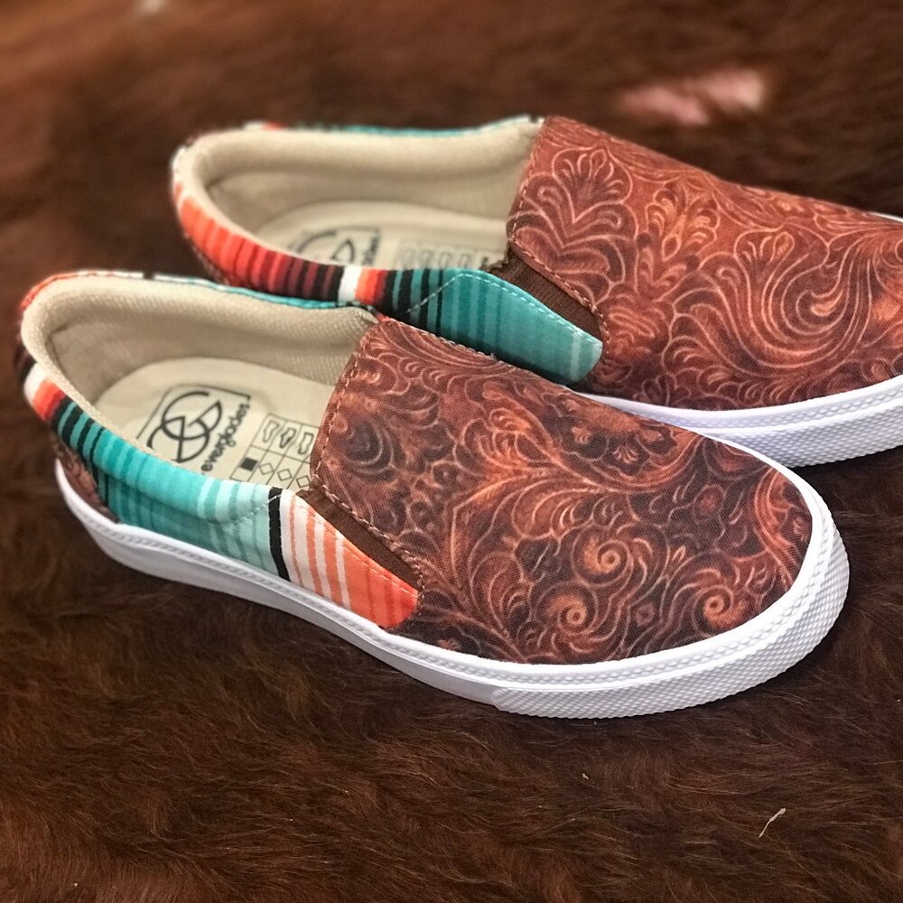 Serape Floral Leather Slip On Sneakers